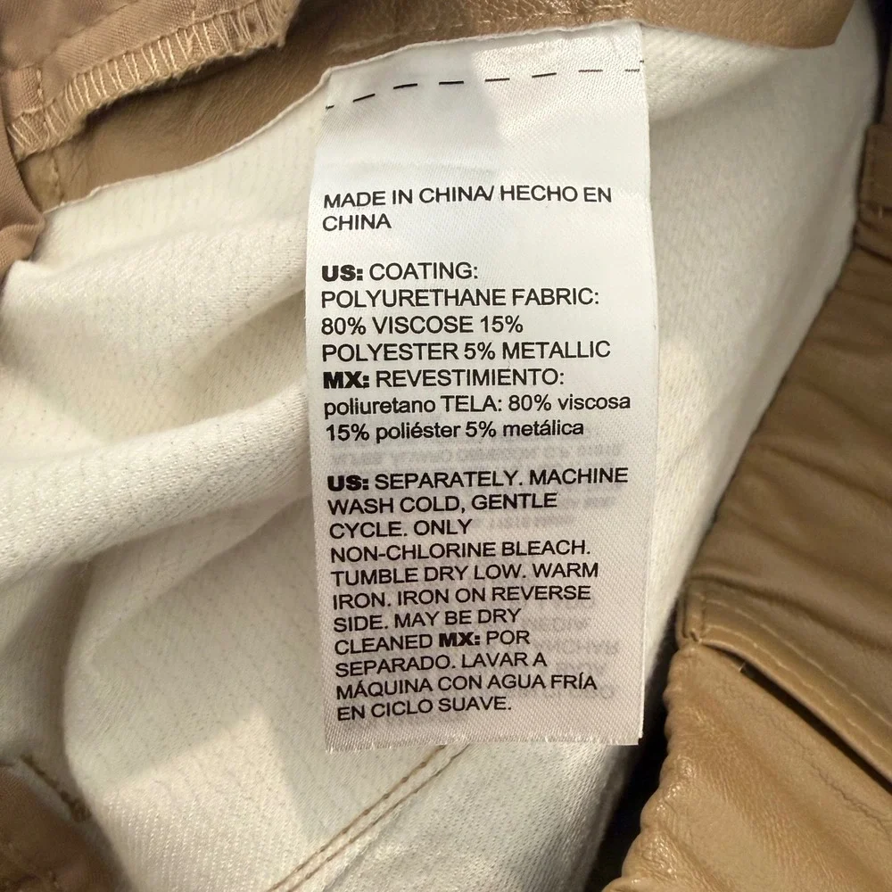 Chico's Faux Leather Wide Leg Pants Tan Camel Elastic Back Size 4‎ Regular 4R